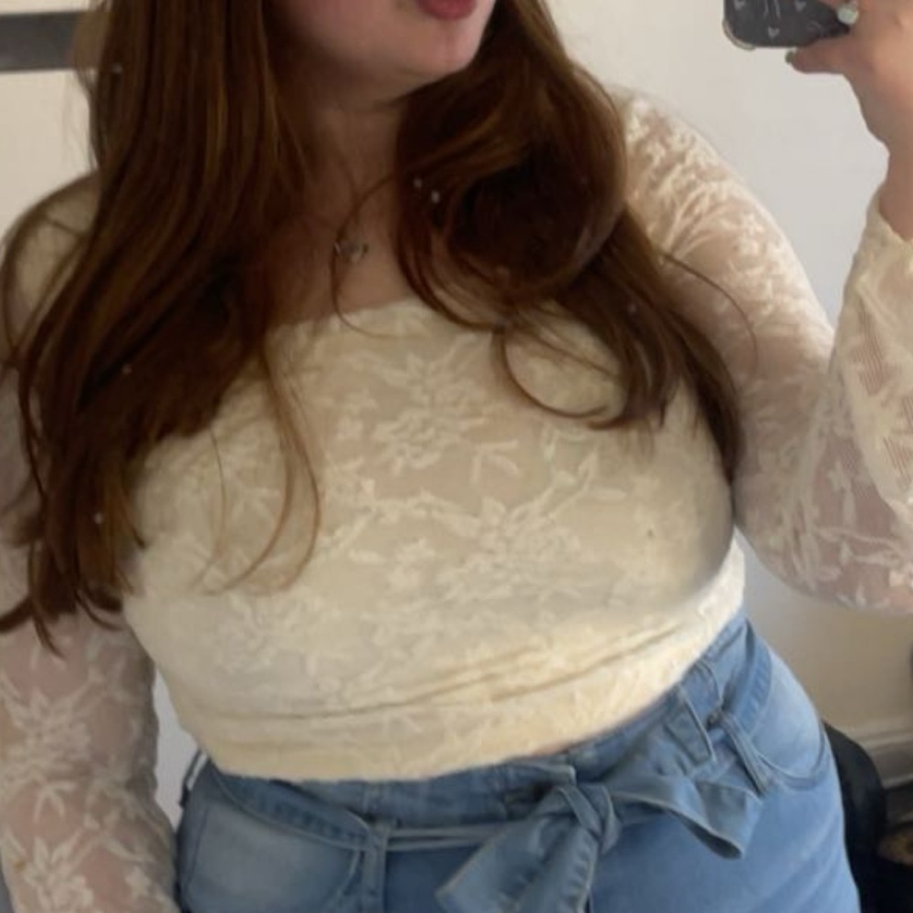 Floral Lace Crop Long Sleeve Shirt - bell sleeves